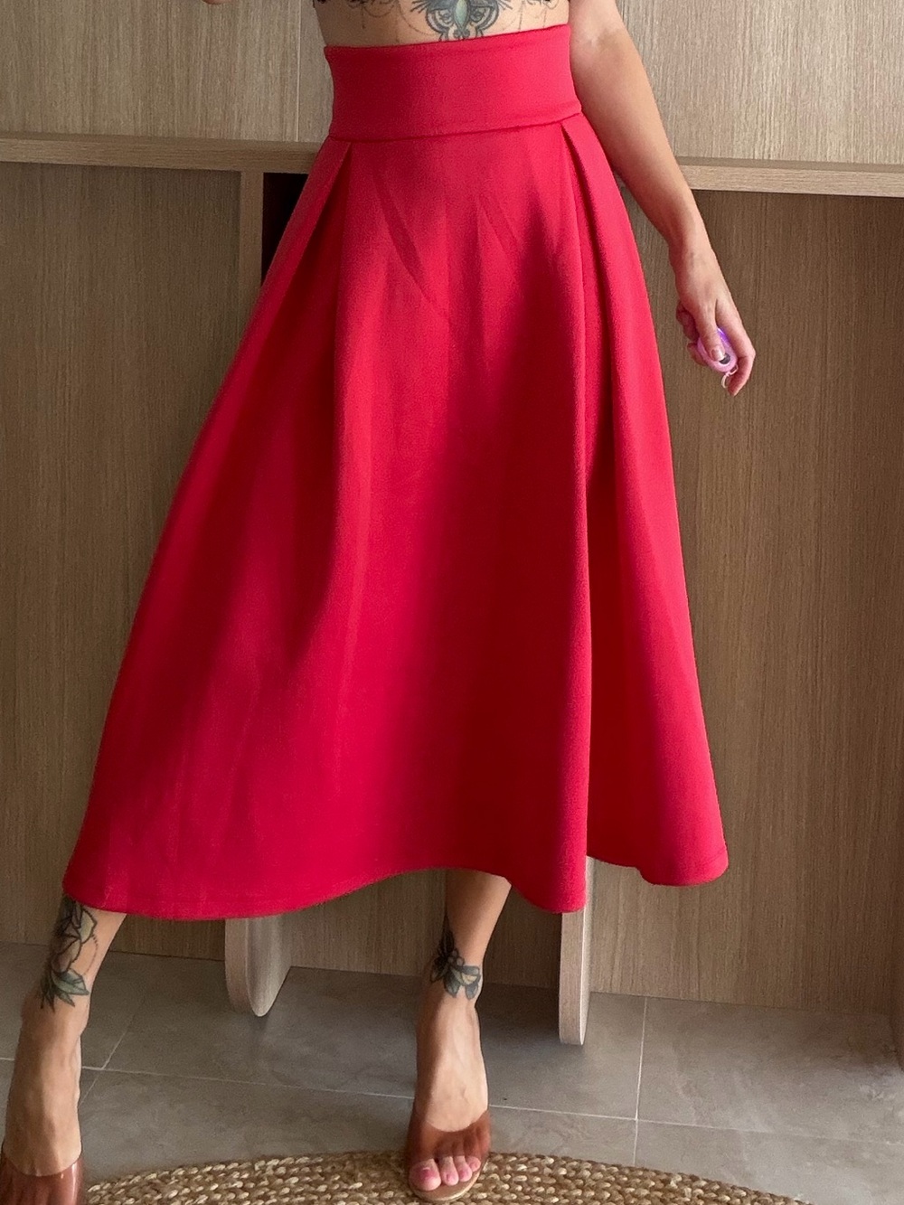 ASOS Red Maxi Skirt with Wide Waistband